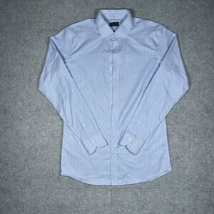 Proper Cloth Shirt Mens 17.5-37 Blue White Striped Dress Button Up Long Sleeve